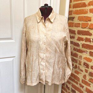 Drapers & Damons Gold Lizard Crinkled Metallic Button Down Blouse